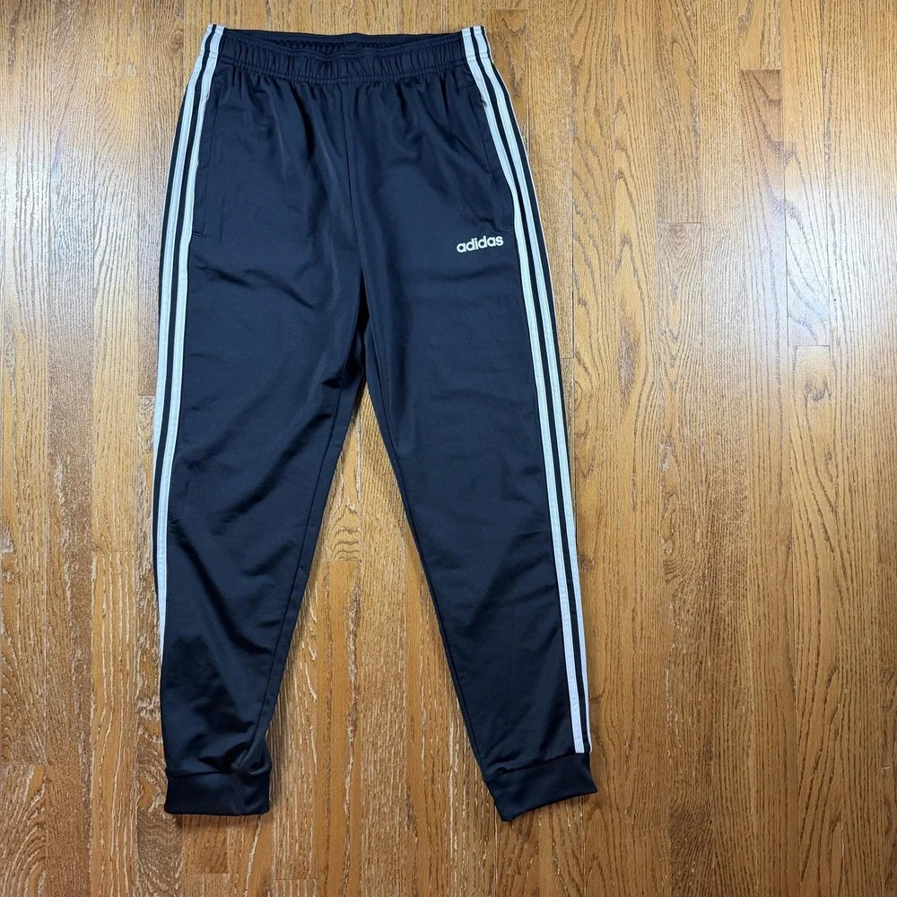 Adidas Pants Mens Medium Black Track Primegreen Elastic Waist 3 Stripes Pockets
